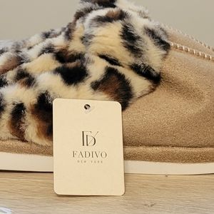 Tan Faux Suede and Fur Slippers